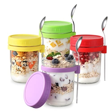 Stylish Leak-Proof 16 oz Overnight Oats Jars with Spoons Set
