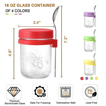 Stylish Leak-Proof 16 oz Overnight Oats Jars with Spoons Set