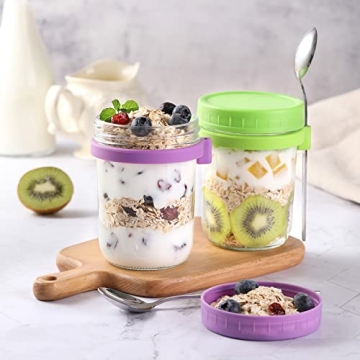 Stylish Leak-Proof 16 oz Overnight Oats Jars with Spoons Set