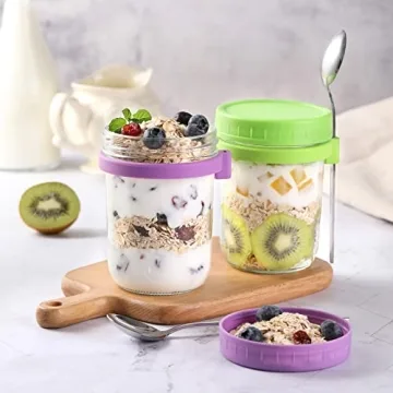 Stylish Leak-Proof 16 oz Overnight Oats Jars with Spoons Set