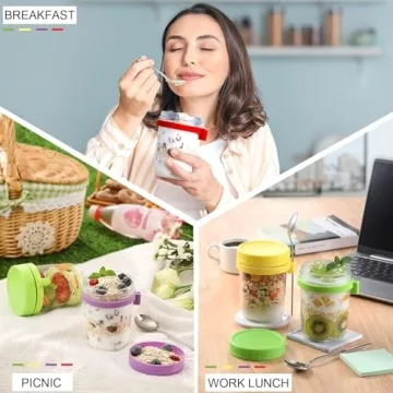 Stylish Leak-Proof 16 oz Overnight Oats Jars with Spoons Set
