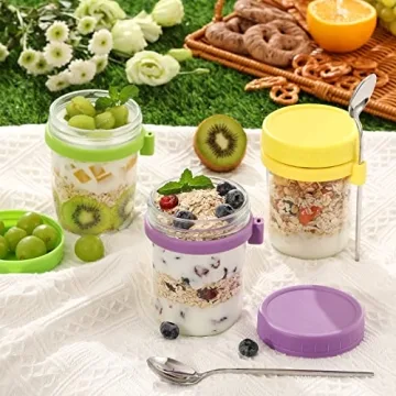 Stylish Leak-Proof 16 oz Overnight Oats Jars with Spoons Set
