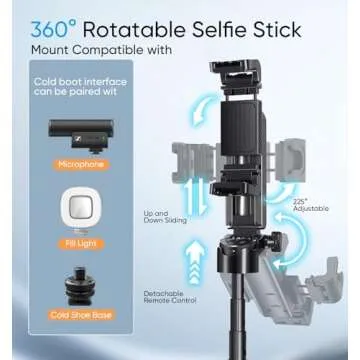 MAGIC JOHN Selfie Stick Tripod, Pocket Size Portable Phone Tripod, Retractable Tripod for iPhone with Wireless Detachable Remote Control & 2 Fill Light for Photograph, Live Streaming, Video Recording