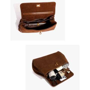 Leather Large Capacity Single Shoulder Handbag Underarm Bag Suede Nubuck Cowhide Crossbody Adjustable Strap Tote Bag (Brown)