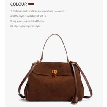 Leather Large Capacity Single Shoulder Handbag Underarm Bag Suede Nubuck Cowhide Crossbody Adjustable Strap Tote Bag (Brown)