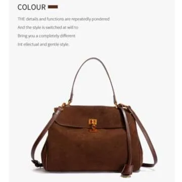 Leather Large Capacity Single Shoulder Handbag Underarm Bag Suede Nubuck Cowhide Crossbody Adjustable Strap Tote Bag (Brown)