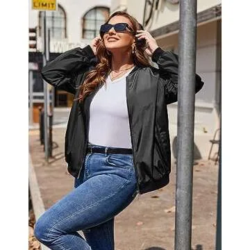 IN'VOLAND Plus Size Bomber Jacket Lightweight with Pockets