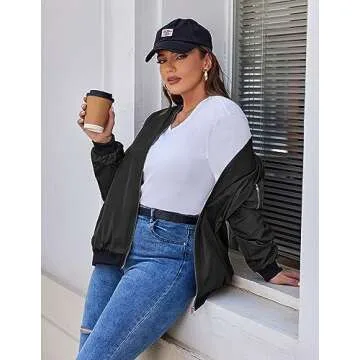 IN'VOLAND Plus Size Bomber Jacket Lightweight with Pockets