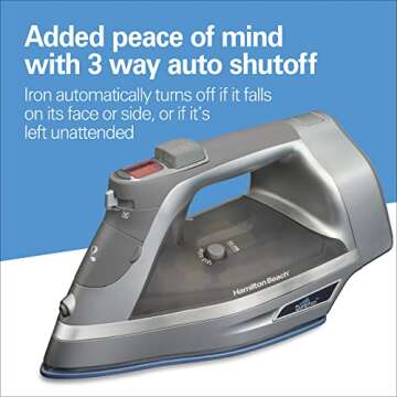 Hamilton Beach Steam Iron & Vertical Steamer for Clothes with Scratch-Resistant Durathon Soleplate, Digital Temperature Control, 8’ Retractable Cord, 3-Way Auto Shutoff, Anti-Drip, 1700 Watts, Silver