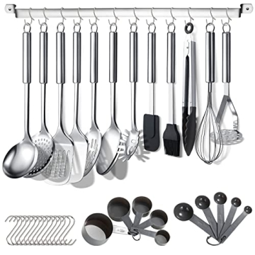 Berglander Kitchen Utensils Set 38 Pieces, Premium Stainless Steel Kitchen Tools with Holder Rack an...
