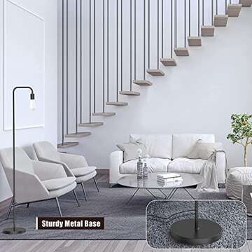 PAZZO Floor Lamp, Industrial Floor Lamp, Led Light Bulb Included, in-line On/Off Foot Switch, Fits for Living Room, Bedroom, Near Window, Matte Black