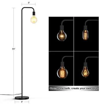 PAZZO Floor Lamp, Industrial Floor Lamp, Led Light Bulb Included, in-line On/Off Foot Switch, Fits for Living Room, Bedroom, Near Window, Matte Black