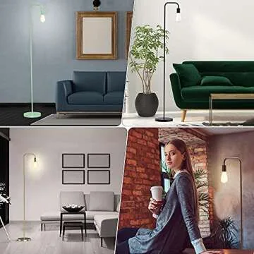 PAZZO Floor Lamp, Industrial Floor Lamp, Led Light Bulb Included, in-line On/Off Foot Switch, Fits for Living Room, Bedroom, Near Window, Matte Black