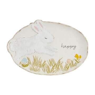 Mud Pie Stoneware Bunny 11" x 16" PLATTERS & TRAYS, White
