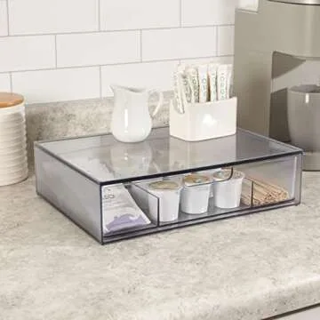 STORi STAX Plastic Stackable Divided 3-Compartment Organizer Drawer in Classic Grey | 12.5-inches Wide | Organize Office Desk Accessories and Sort Letter-Size Paper | Made in USA