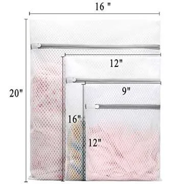 3Pcs Durable Honeycomb Mesh Laundry Bags for Delicates 1 Large 16 x 20 Inches, 1 Medium 12 x 16 Inches, 1 Small 9 x 12 Inches (Honeycomb Mesh)