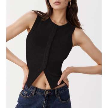 FIGKICKSEN Women’s Button Down Tank Tops Ribbed Summer Vest Button Up Open Front Sleeveless Slim F...