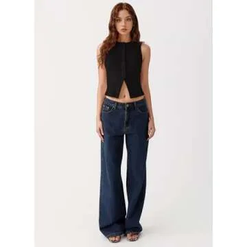 FIGKICKSEN Women’s Button Down Tank Tops Ribbed Summer Vest Button Up Open Front Sleeveless Slim Fit Crop Going Out Tops