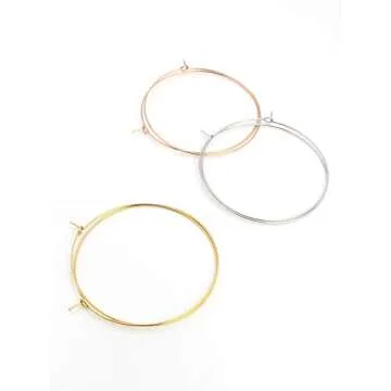 3 Pairs 40mm Wire Thin Hoop Earrings Set 18k Gold Silver Rose Gold Plated on Stainless Steel 1.6 inch Simple Hoops Earring Minimalist Jewelry for Women