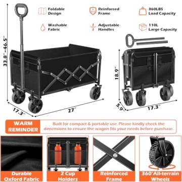 Wagons Carts Foldable Collapsible Wagon - Lightweight, 360 lbs Capacity