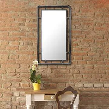 Stonebriar Industrial Black Metal Wall Mirror for Home