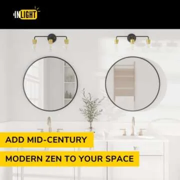 Inlight 23" Black Gold 3-Light Vanity with Glass Shades