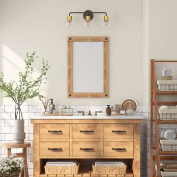 Inlight 23" Black Gold 3-Light Vanity with Glass Shades