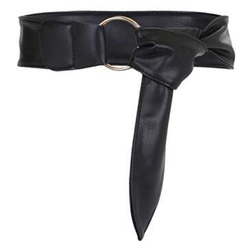 moonsix PU Leather Waist Belts for Women Vintage Casual Chic Dress Belt with Double Round Buckle,Black