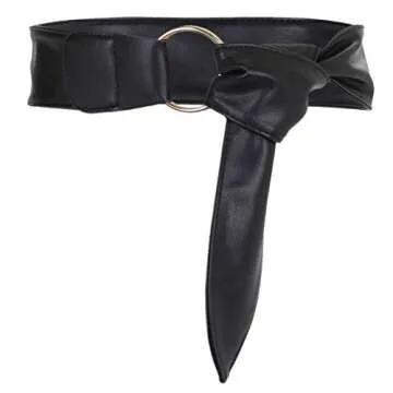moonsix PU Leather Waist Belts for Women Vintage Casual Chic Dress Belt with Double Round Buckle,Black