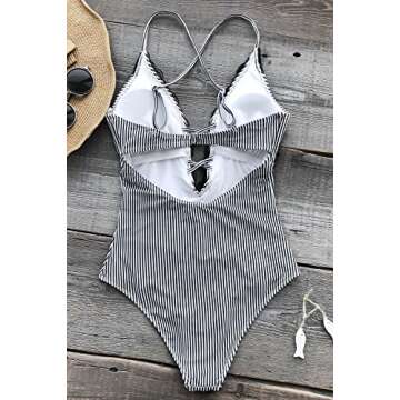 CUPSHE Women's Wish You Well Lace One-Piece Swimsuit Beach Swimwear Bathing Suit (L) Black White