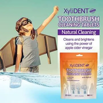 XyliDENT Toothbrush Cleaning Tablets, Dental Cleaner for Manual Toothbrushes and Electric Toothbrush Heads, Natural Formula Deep Cleans and Brightens with Apple Cider Vinegar, 25 Count