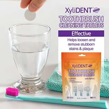 XyliDENT Toothbrush Cleaning Tablets, Dental Cleaner for Manual Toothbrushes and Electric Toothbrush Heads, Natural Formula Deep Cleans and Brightens with Apple Cider Vinegar, 25 Count