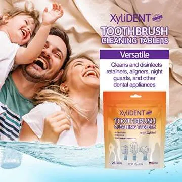 XyliDENT Toothbrush Cleaning Tablets, Dental Cleaner for Manual Toothbrushes and Electric Toothbrush Heads, Natural Formula Deep Cleans and Brightens with Apple Cider Vinegar, 25 Count