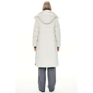 Orolay Women's Thickened Long Down Jacket Winter Down Coat Hooded Puffer Jacket with Side Zipper (White, Medium)