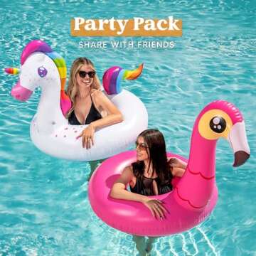 JOYIN 2-Pack Flamingo Unicorn Pool Float - Fun Beach Floaties, Inflatable Swimming Pool Tubes Party Toys, Lake Beach Floaty Swim Rings Summer Pool Raft Lounger for Adults & Kids