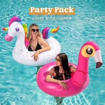 JOYIN 2-Pack Flamingo Unicorn Pool Float - Fun Beach Floaties, Inflatable Swimming Pool Tubes Party Toys, Lake Beach Floaty Swim Rings Summer Pool Raft Lounger for Adults & Kids