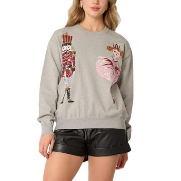 NUFIWI Women Chrisrtmas Sequin Nutcracker Sweatshirts Long Sleeve Cute Sparkly Shirts Xmas Crewneck ...