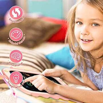 TEKFUN Toddler Toys - Unicorn LCD Writing Tablet 8.5'' Doodle Board | 3+ Year Old Kids Birthday Valentine Gifts | Travel Drawing Pad Learning Toys Age 3 4 5 6 7 Little Kids (Pink)