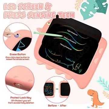 TEKFUN Toddler Toys - Unicorn LCD Writing Tablet 8.5'' Doodle Board | 3+ Year Old Kids Birthday Valentine Gifts | Travel Drawing Pad Learning Toys Age 3 4 5 6 7 Little Kids (Pink)