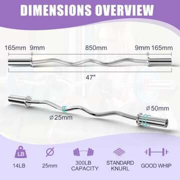 Olympic Barbell Curl Bar EZ Bar 4/5/6/7 FT Barbell Bar 300/400/500/600 Weight Capacity Strength Training Bar for Home Gym