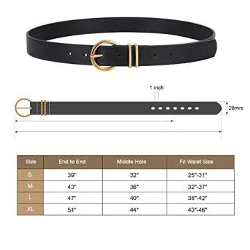 VONMELLI 2 Pack Women's Leather Belts for Jeans Pants Fashion Gold Buckle Ladies Belt Black Brown X Large