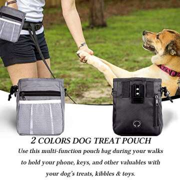 STMK 2 Pack Dog Treat Pouch, Dog Training Treat Pouch with Waist Shoulder Strap, 3 Ways to Wear, Easily Carries Toys, Kibble, Treats for Dog Walking, Dog Training, Puppy Training (Grey and Black)