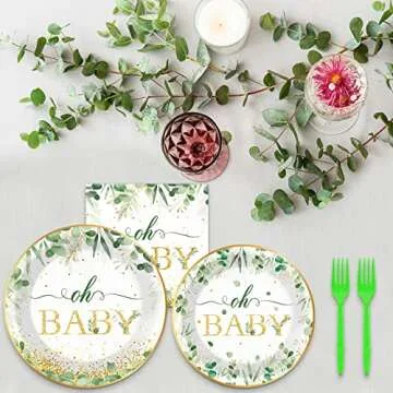 Sage Greenery Party Supplies for 24 Guests - Elegant
