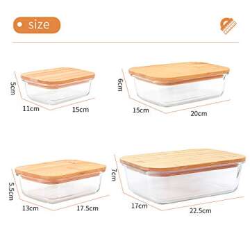 TIBLEN 4-Pack Glass Food Storage Containers with Bamboo Lids, Meal Prep Ecofriendly Containers with Lids for Kitchen, Home Use, Safe for Microwave,Freezer, BPA Free (370mL, 640mL, 1040mL, 1520mL)