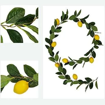 MANMAOHE 76.7 Inch Artificial Lemon Garland Greenery Garland with Foam Yellow Lemons Spring Summer Fruit Garland for Wedding Table Decor,195cm
