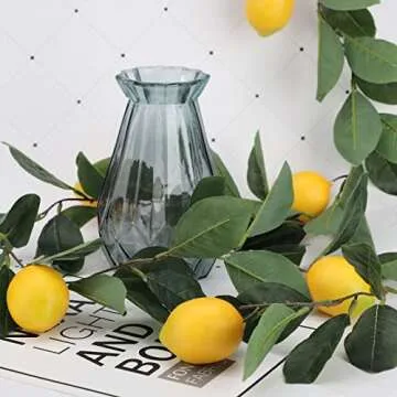 MANMAOHE 76.7 Inch Artificial Lemon Garland Greenery Garland with Foam Yellow Lemons Spring Summer Fruit Garland for Wedding Table Decor,195cm