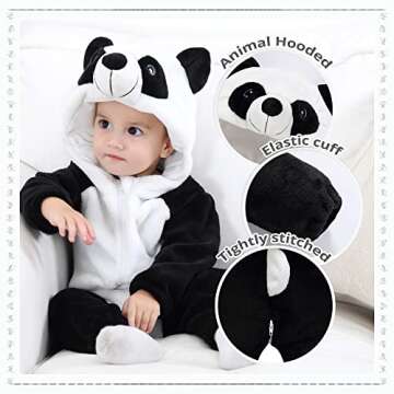 MICHLEYUnisex Baby Boy Girl Hooded Romper Winter Animal Cosplay Jumpsuit Outfits, Panda, 24-30months...