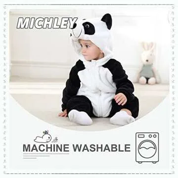 MICHLEYUnisex Baby Boy Girl Hooded Romper Winter Animal Cosplay Jumpsuit Outfits, Panda, 24-30months, Size 110