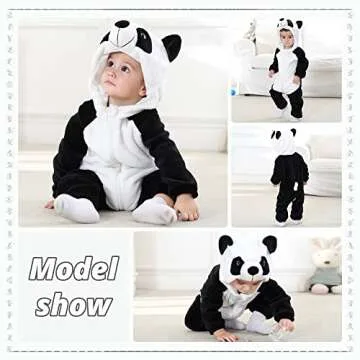 MICHLEYUnisex Baby Boy Girl Hooded Romper Winter Animal Cosplay Jumpsuit Outfits, Panda, 24-30months, Size 110