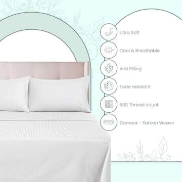 Feather & Stitch 500 TC King Size Damask Bed Sheet Set - 100% Cotton Soft Breathable Bedding